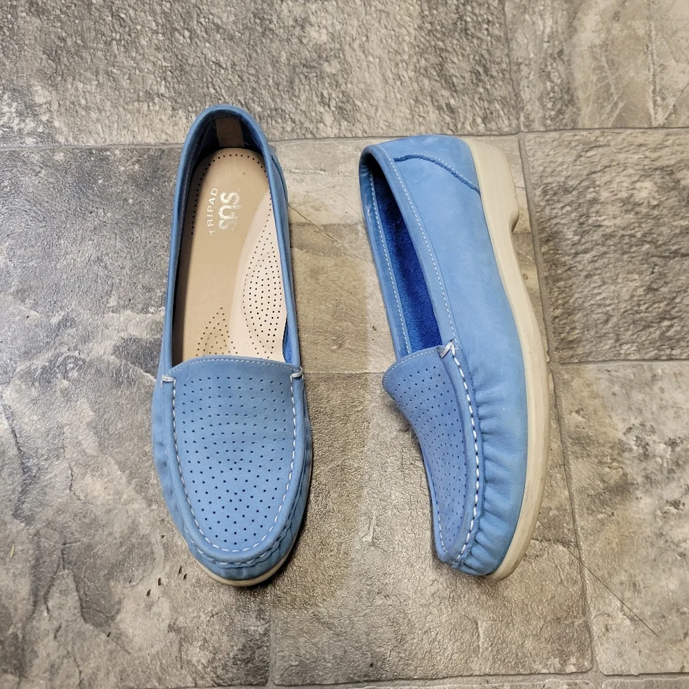 SAS Savvy Blue Nubuck Suede‎ Leather Slip On Comfort Orthotic Penny Loafers 8.5